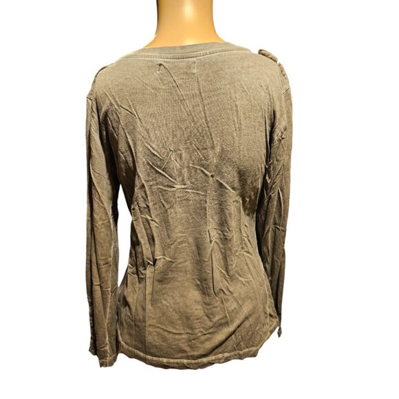 Nevada Khaki Scooped Neck Bralette Long Sleeve Button-up Tee Cottage core vibe - Picture 3 of 3